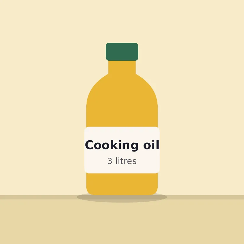 A 3 litre bottle of yellow cooking oil