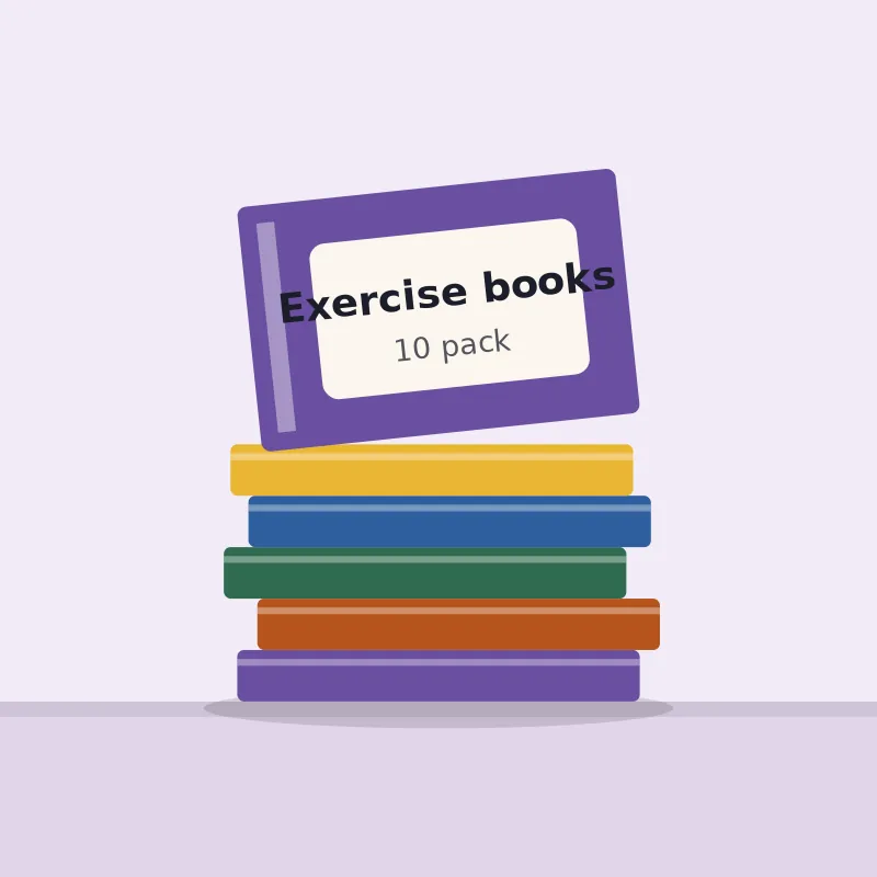 A pile of ten exercise books