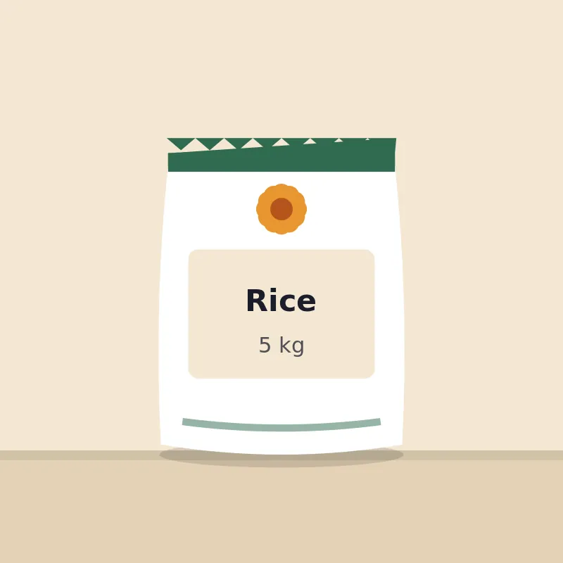 A 5 kg bag of white rice