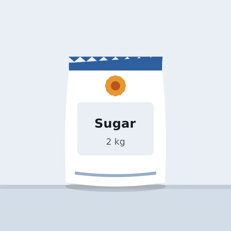 A 2 kg bag of sugar