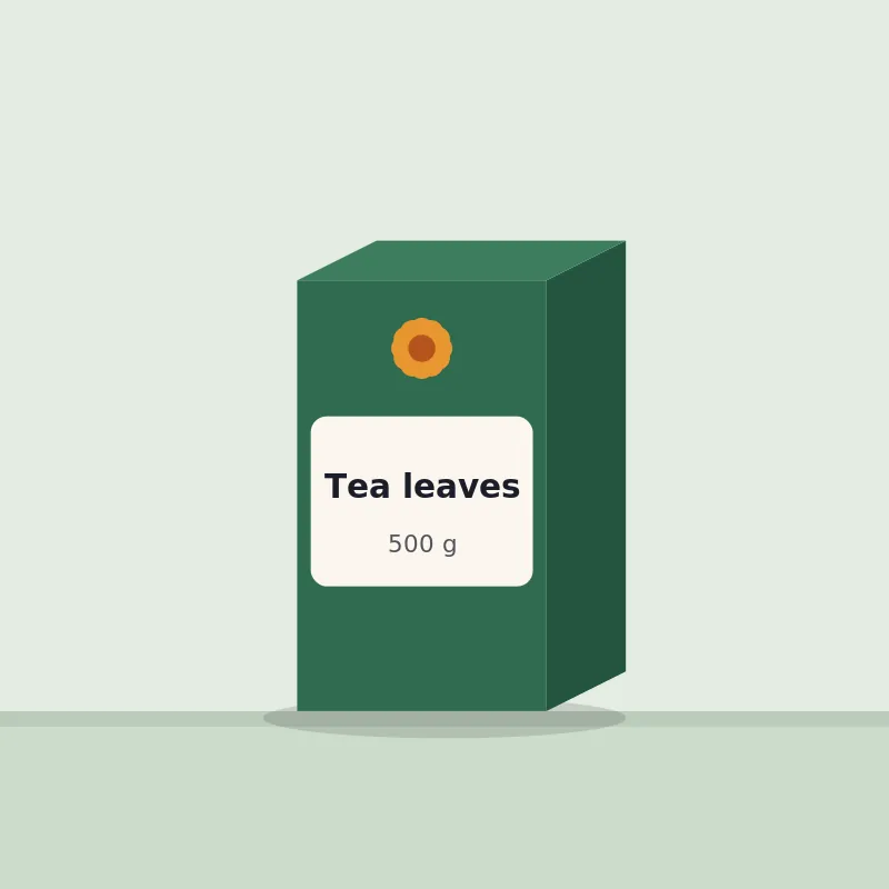 A green 500 g box of tea leaves